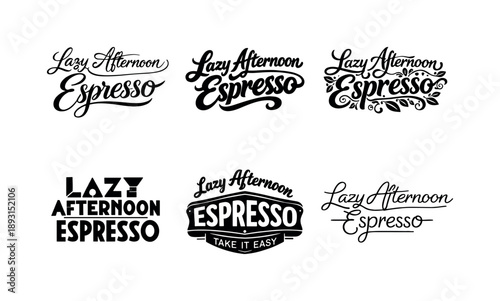 Espresso Lettering Designs. Lazy afternoon espresso. Set lettering. harmonious lettering variations of the same emblematic concept, each with different