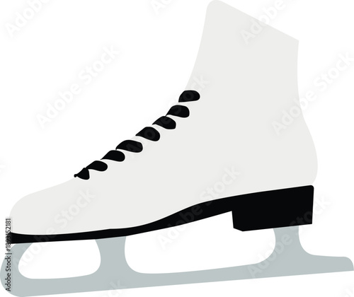 Classic white ice skate vector illustration featuring a figure skating boot with a grey blade isolated on white for winter sport designs, holiday graphics, and ice rink branding elements.