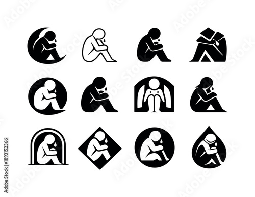 Crying Logo Variations. Crying alone in darkness. Icon set. Set Logo of crying alone in darkness: isolated tear mark. harmonious logo variations of the same