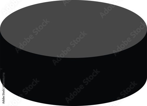 Black hockey puck silhouette for winter sports equipment and professional ice hockey competition design concepts isolated on a white background