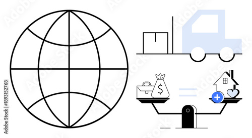Global trade concept. Global trade connecting delivery systems, economic equality, and wealth distribution. Global trade supports logistics, e-commerce, sustainability, and efficient supply chains