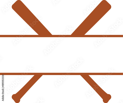 Crossed wooden baseball bats with a white nameplate banner for custom sports team and athletic tournament design concepts isolated on white for logos