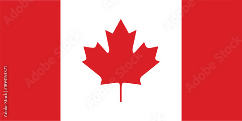 Official national flag of Canada with red maple leaf and bars for patriotic holiday and North American travel design concepts isolated on a white background