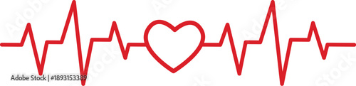 Red heart outline with horizontal EKG heartbeat pulse line for medical cardiology and romantic health design concepts isolated on white background