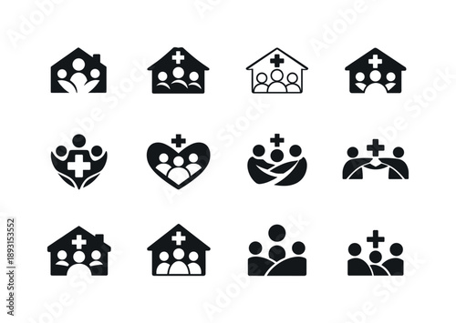 Public Health Icon Variants. Public health. Icon set. Set Logo of Public health: community health care icon. harmonious logo variations of the same emblematic