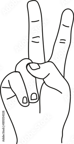 Black outline of a hand making the peace sign gesture for harmony freedom and non-violence social statement design concepts isolated on white