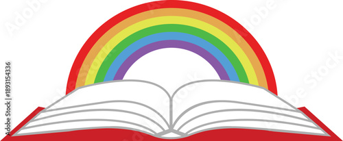 Colorful rainbow emerging from an open book illustration for children education and magical storybook learning design concepts isolated on white background