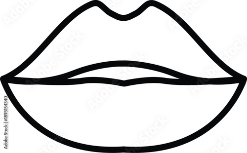 Black outline of human lips for beauty cosmetics and romantic love expression design concepts isolated on a clean white background for graphic projects