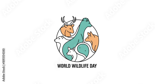 Vector illustration of animals forming a circle for World Wildlife Day, featuring elements of wild America.