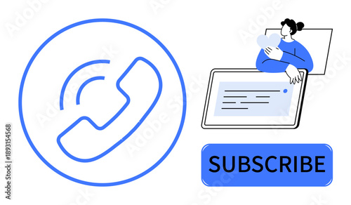 Phone communication. Phone call symbol, digital interaction, and subscription button modern communication. Phone connection supports services and online subscriptions. Business, marketing, digital