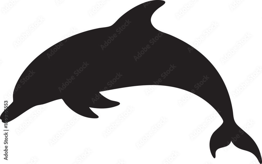Obraz premium Black silhouette of a dolphin jumping out of the water in a playful motion