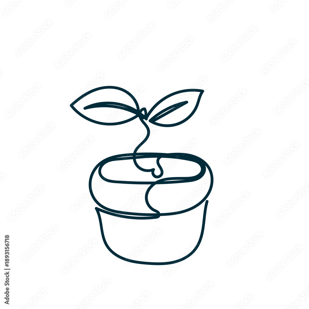 Fototapeta premium continuous line drawing plant on pot illustration outline sketch