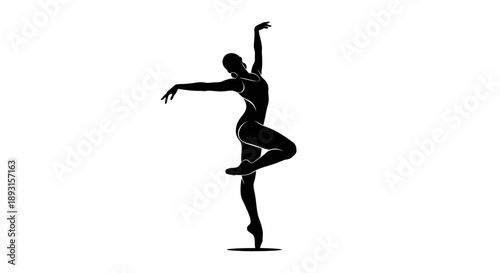 Vector illustration of a black silhouette of a dancer in a dynamic pose on a white background.