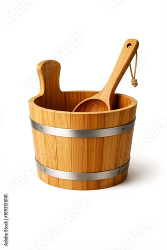 Wallpaper Mural Wooden Sauna Bucket with Ladle Isolated on White Torontodigital.ca