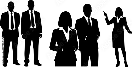 Businessman and businesswoman silhouette black filled vector Illustration 