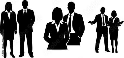 Businessman and businesswoman silhouette black filled vector Illustration 