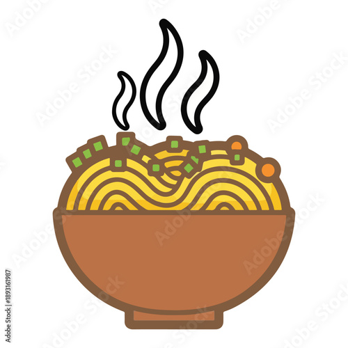 A steaming bowl of ramen noodles with vegetables in a brown bowl. Perfect for food blogs, restaurant menus, and culinary websites.