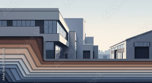 Modern Industrial Buildings with Sleek Design in Urban Landscape