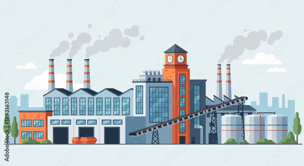 Obraz premium Large Industrial Factory with Smoking Chimneys and Buildings, Manufacturing Production Plant.