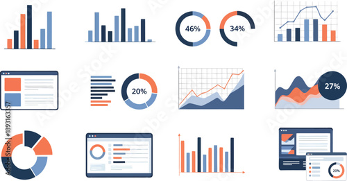 Collection of infographic elements and data visualization icons