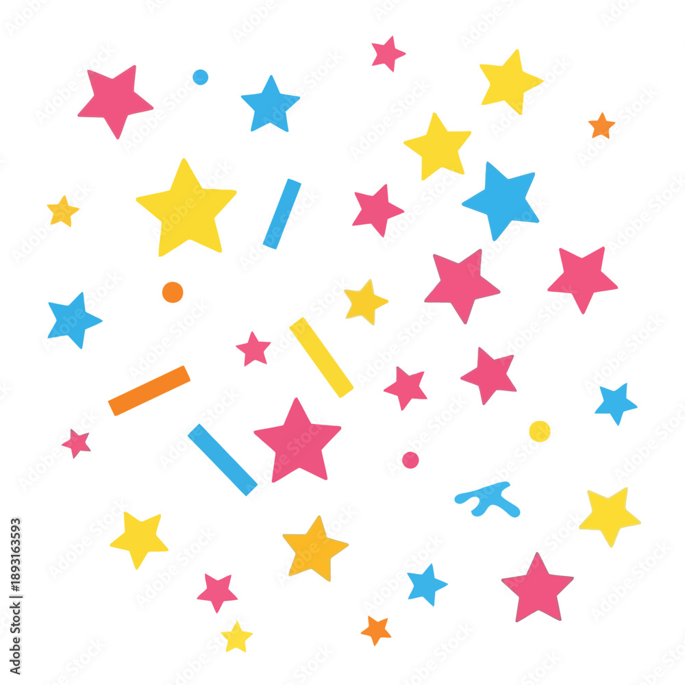 Fototapeta premium Colorful stars rectangles and circles are scattered across the image.