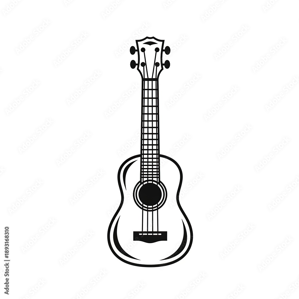 Obraz premium Elegant black ukulele silhouette on white background for music concepts