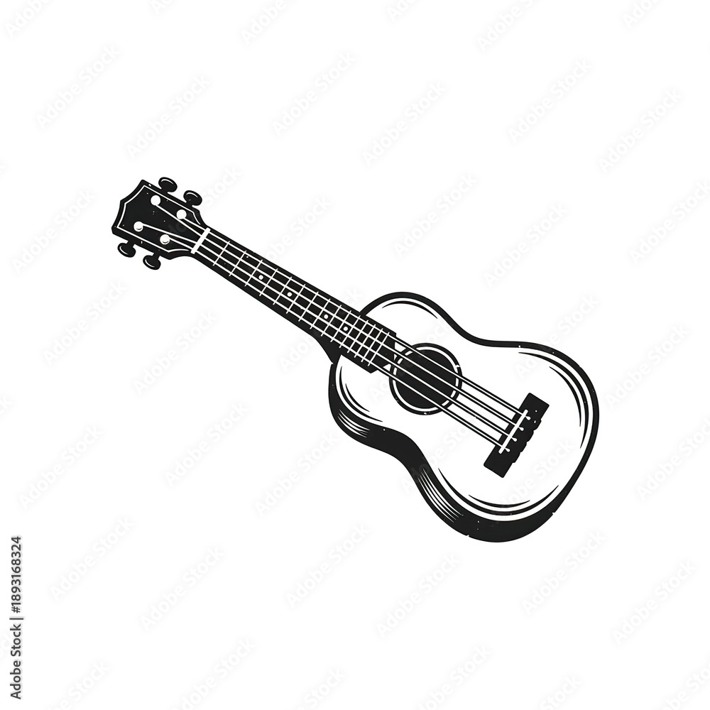 Fototapeta premium Elegant black ukulele illustration on white background
