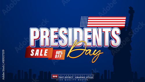 Editable 3d text effect presidents sale day for banner and poster template