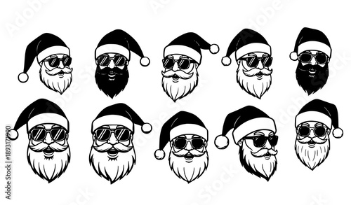 Cool Santa Claus sunglasses vector illustration festive character set