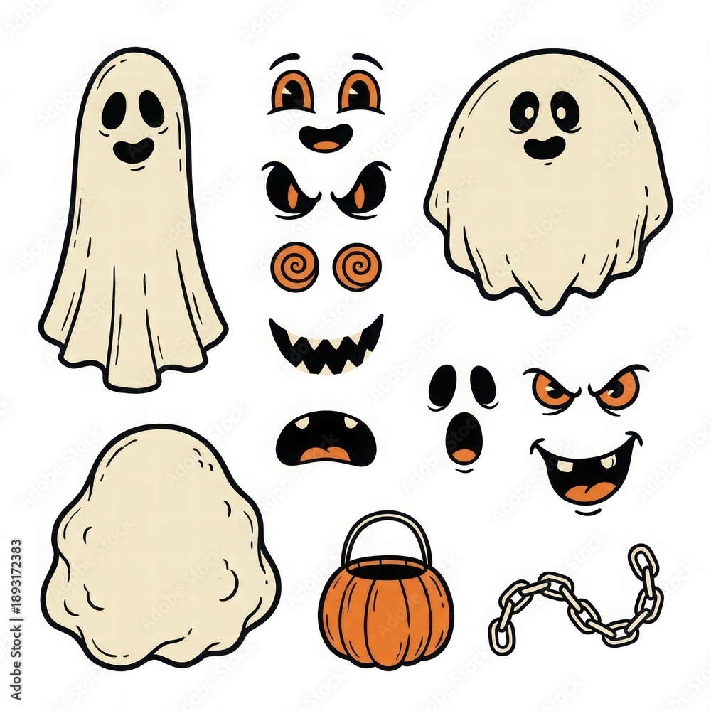 Fototapeta premium Vintage Halloween Ghost and Pumpkin Illustrations