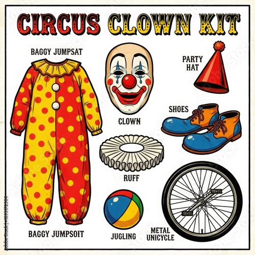 Wallpaper Mural Vintage Circus Clown Costume Elements Illustration Torontodigital.ca