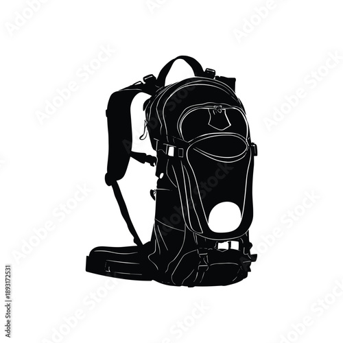 Black hiking backpack with straps and pockets