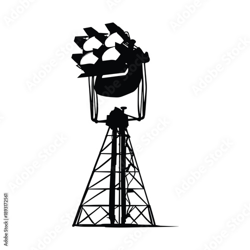 Outdoor stadium floodlight tower silhouette