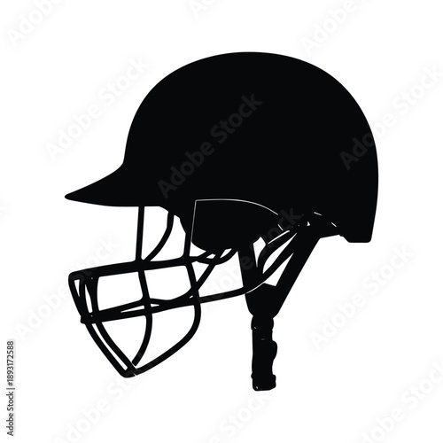 Black silhouette of cricket helmet side view