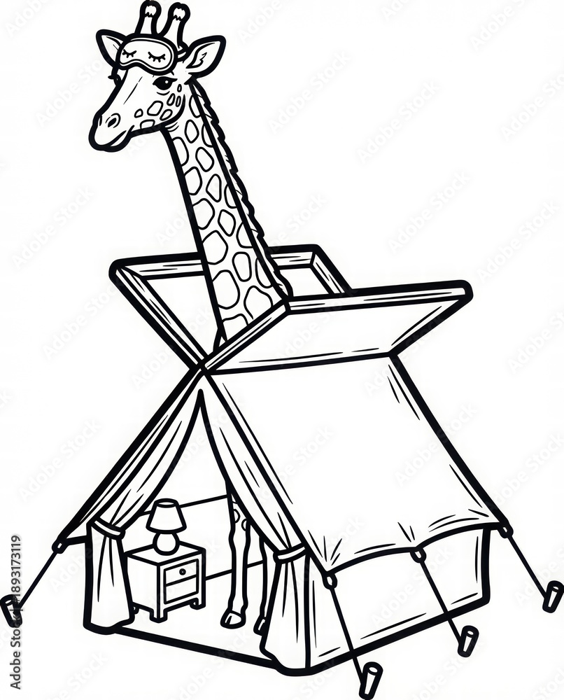 Obraz premium Giraffe in Tent Sketch Illustration