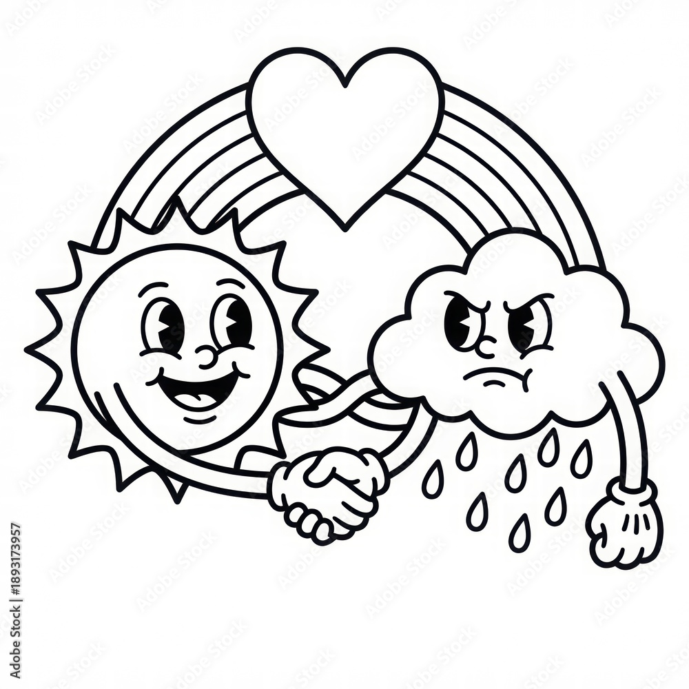 Fototapeta premium Cheerful Sun and Cloud Embrace with Rainbow