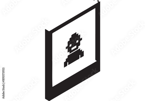 Pixelated Robot Character on a Digital Screen in Isometric View.