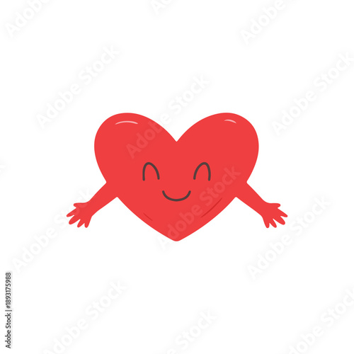 Happy Heart Character with Open Arms for Hug