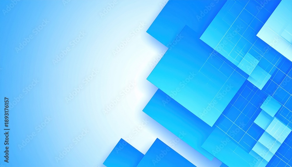 Obraz premium White background with abstract three-dimensional blue and light blue square patterns.