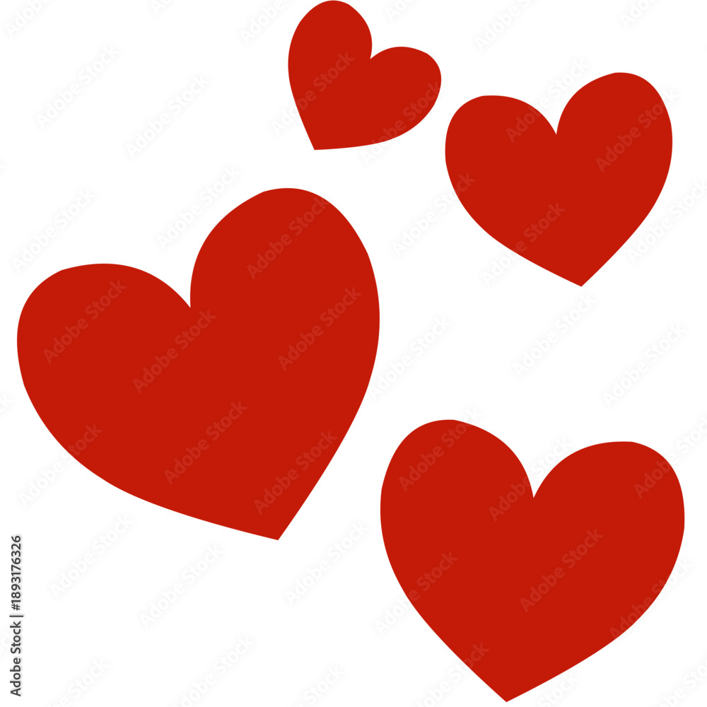 Obraz premium Red Heart Shapes Love Symbol Isolated. Minimalist red heart shapes representing love, romance, affection, and Valentine theme. Simple flat design isolated on white background