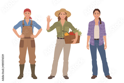 Three Female Farmers Friendly and Confident in Bright Natural Light Vector Illustration for Agricultural Industry Representation.