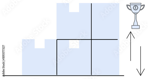 Business growth concept. A trophy, step-thumbs up chart highlights success and progression in business growth. Business growth requires strategic planning and goal tracking. For motivation, startups