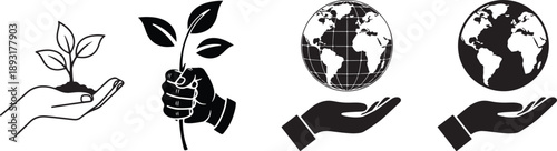 Hands Holding Plants and Earth Globe for Environmental Conservation