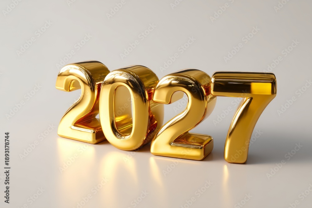 Fototapeta premium Elegant Golden 2027 Numbers for Holiday and Christmas Background Display