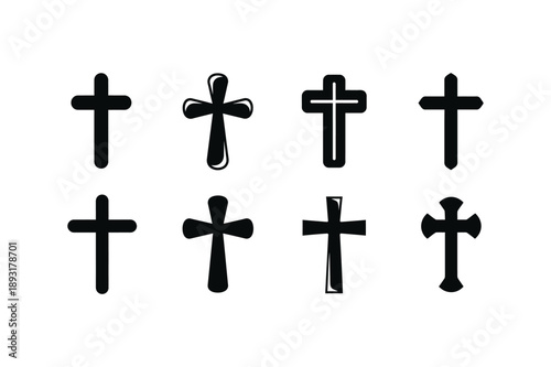 Easter crosses symbols of faith and resurrection on white background