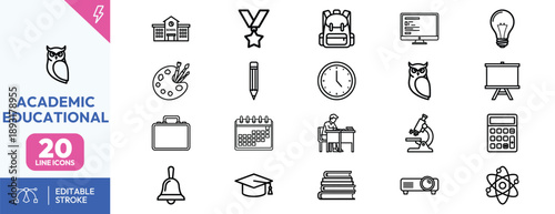 Academic Educational Icons Set.