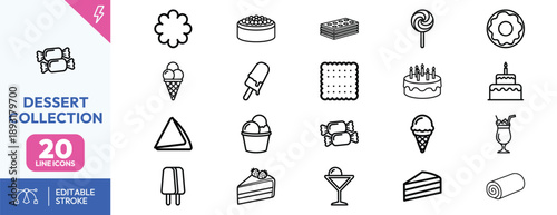 Dessert icons line style collection.