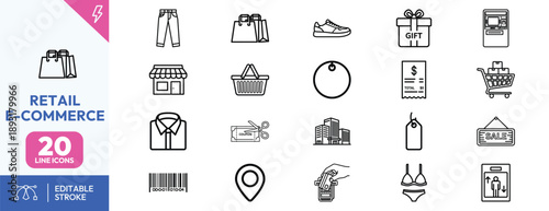 Ecommerce retail shopping icons.