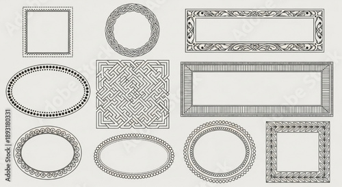 Ornate Picture Frames Set Isolated on White Background