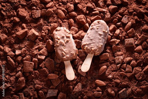 Cold almond ice cream on ch...